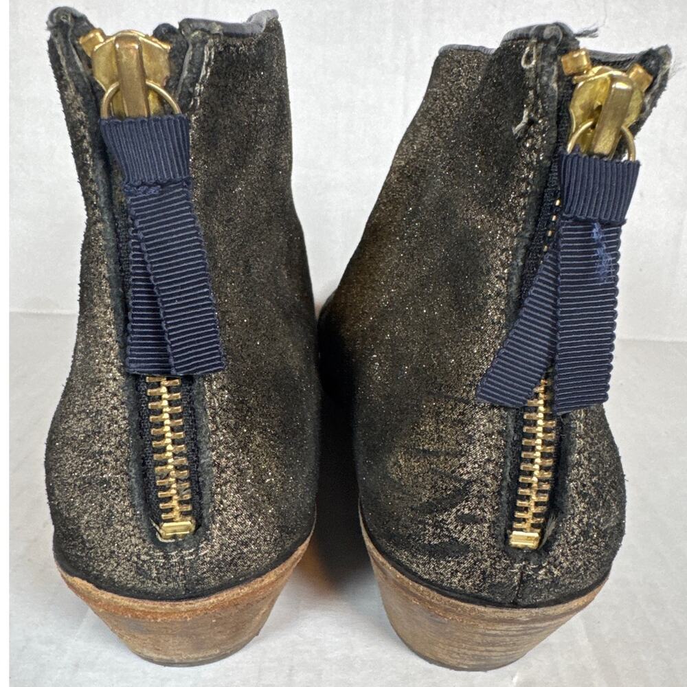 Boden Metallic Gold Leather Ankle Boots Booties Womens 40 US 9.5 Stacked Heel - Picture 4 of 7